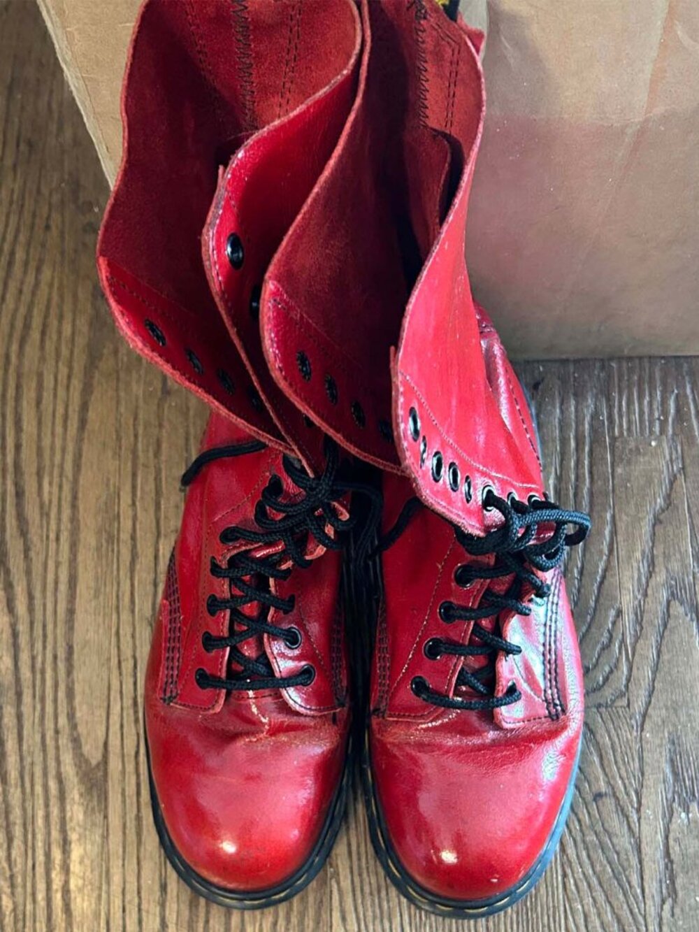 Vintage Dr. Martens 1914 Made In England Red 14-Eye Boots Size UK7/USW9 - Picture 11 of 15